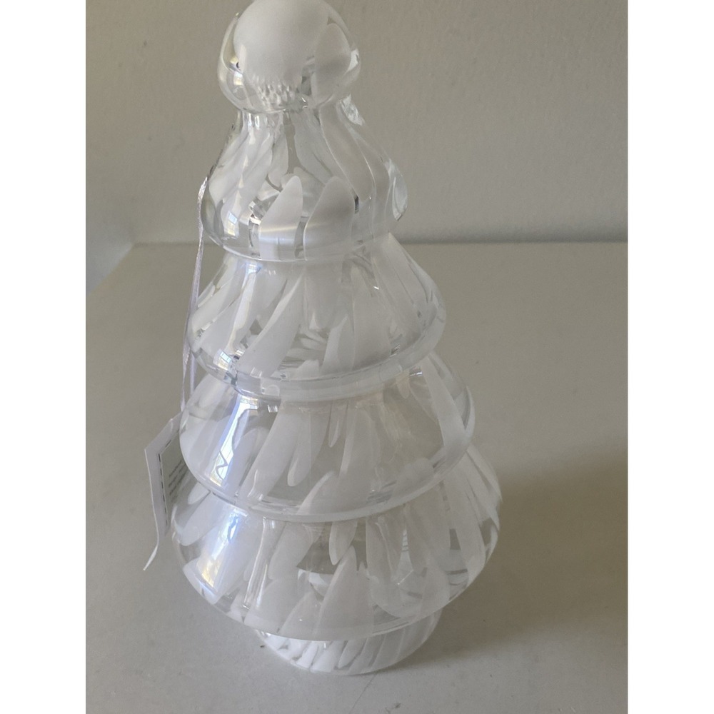 ZORZA Hand Made Glass Christmas Tree 10" Clear & White Hollow - Made in Poland - Picture 4 of 11